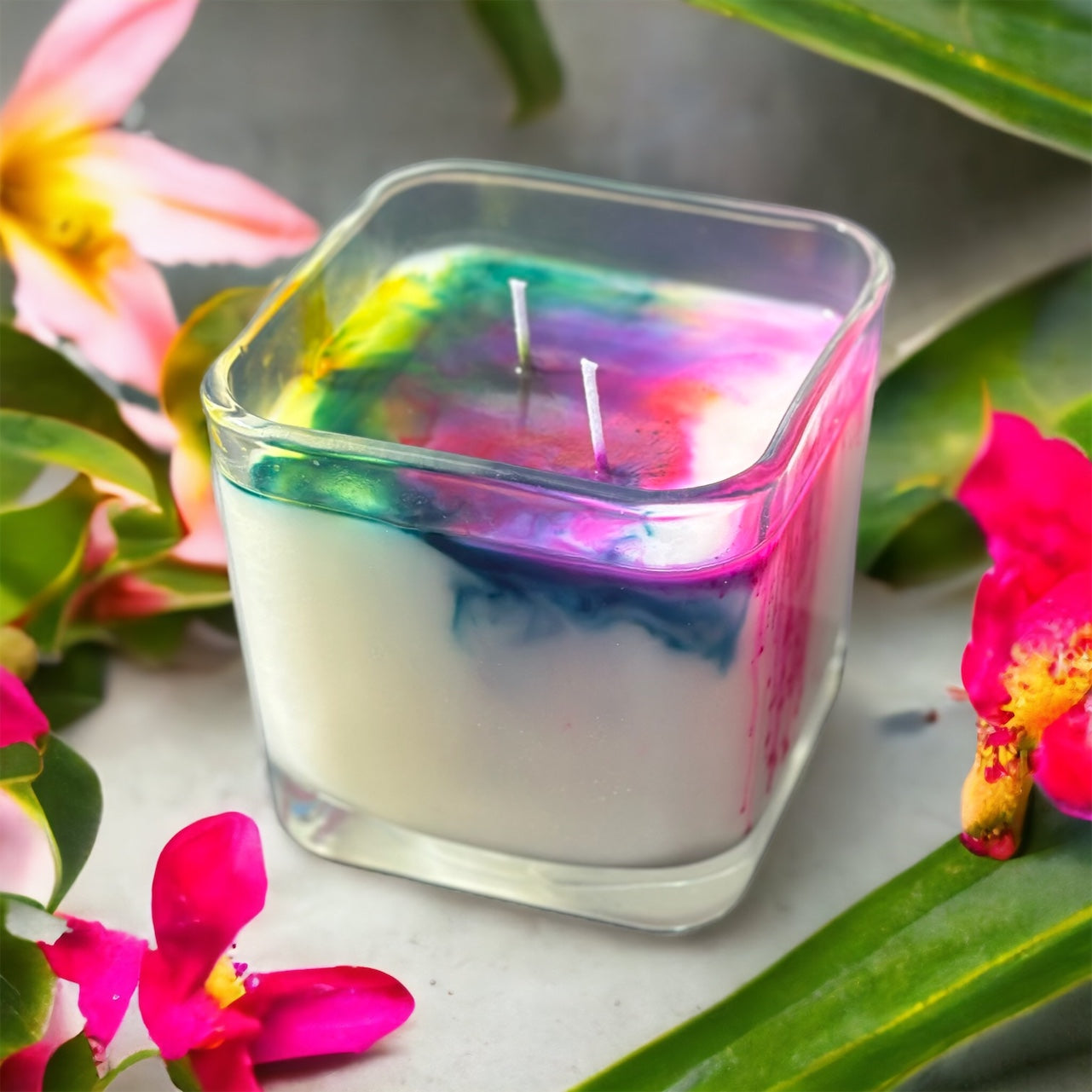 Bird of Paradise Triple Scented Candle side view 1 Colorful with flowers